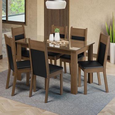 Imagem de Sala De Jantar Mesa Tampo De Vidro 6 Cadeiras Rustic-preto Dora Madesa Rustic-preto