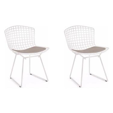 Imagem de Kit 2 Cadeiras Bertoia Branca Com Assento Bege