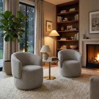 Imagem de Kit 02 Poltronas Orgânica Decorativa Beatriz Boucle Cinza Claro - Mont