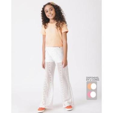 Imagem de Conjunto blusa crepe strass calça verão leve elegante moderno - Salmão e Rosa - Menina 4 a 14 anos-Feminino