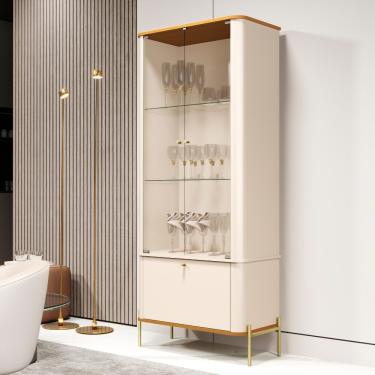 Imagem de Cristaleira com Vidro 3 Portas e Pés Em MDF Tucupi JB Móveis - Off/Nature/Dourado