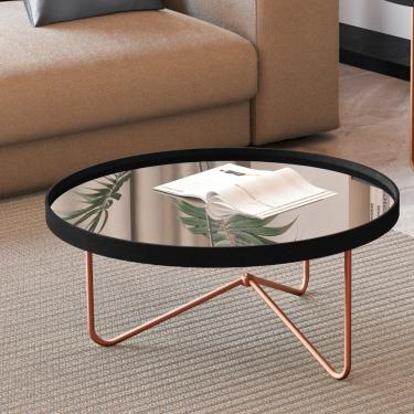 Imagem de Mesa de Centro Redonda com Espelho Alamanda JB Móveis - Preto/Bronze