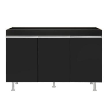 Imagem de Balcão Buffet Gabinete De Cozinha Lux 119cm 100% Mdf Sem Tampo 03 Portas Preto - Desk Design