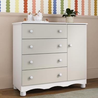 Imagem de Cômoda Infantil 95cm 1 Porta E 4 Gavetas Dengo Multimóveis Mp4439 Branco/off White Branco/off White