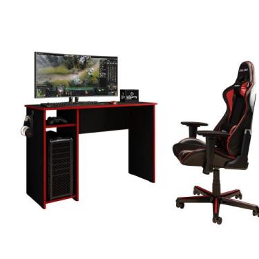 Imagem de Mesa Gamer Escrivaninha 114cm Para Computador Liberty Móveis Preto e V