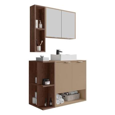 Imagem de Gabinete Banheiro Ibiza 2 Portas Cuba E Armario Espelheira Fendi-Carvalho
