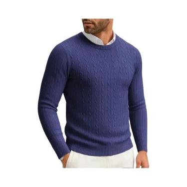 Imagem de Suéter Masculino De Inverno Quente De Tricô Gola Redonda Manga Longa C