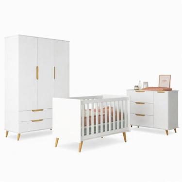 Imagem de Jogo de Quarto Infantil Retrô Melinda  Roupeiro, Cômoda e Berço Mini C