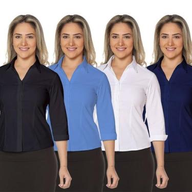 Imagem de Camisa feminina manga 3/4 em ibiza - Demorgan Uniformes, Preto, E3G