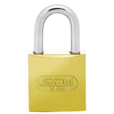 Imagem de Cadeado 25mm Zamac Latonado com Mola de Aço Inoxidável - Gancho e Chav