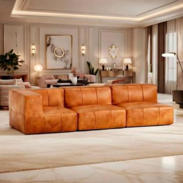 Imagem de Sofá Modular 3 Lugares 1 Braço Inflow Poli Couro Marrom Vem Na Caixa C