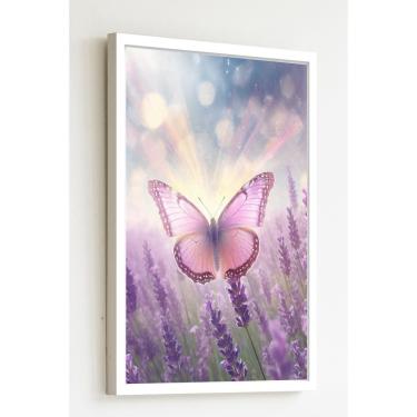 Imagem de Quadro Decorativo Borboleta Rosa Raios Florido  - 70x50cm