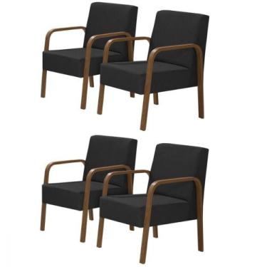 Imagem de Kit 4 Poltrona Jade 1 Lugar Pé Madeira D Salla material sintético Pret