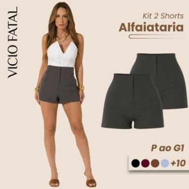 Imagem de Kit 02 Short Alfaiataria Feminino Cintura Alta Short Social Plissado Elegante com Fecho...