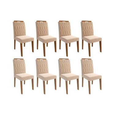 Imagem de Kit 8 Cadeiras de Jantar Paola Wood Estrutura em Madeira Estofado em Suede Bege Cimol M...