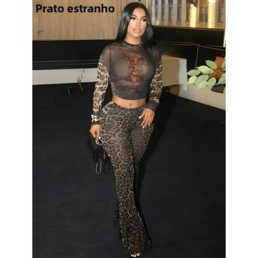 Imagem de Conjunto Sexy Feminino Transparente De 2 Peças Com Blusa De Manga Long