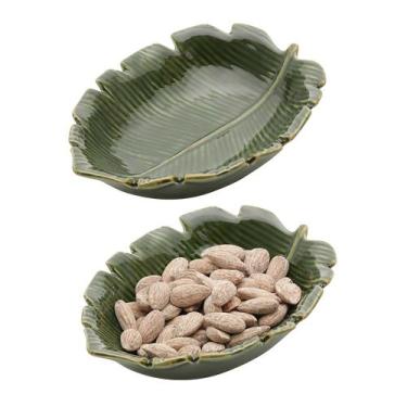 Imagem de Kit 2 Mini Petisqueira Travessa Folha Decorativa de Cerâmica Banana Le
