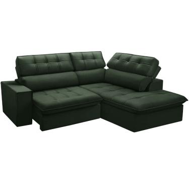 Imagem de Sofá 3 Lugares Retrátil Reclinável Chaise Direito 243cm Solin F04 Veludo Verde - Lyam Decor