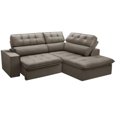 Imagem de Sofá 3 Lugares Retrátil Reclinável Chaise Direito 243cm Solin F04 Veludo Marrom Claro -...
