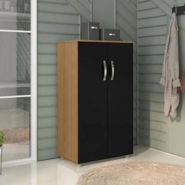 Imagem de Armário Multiuso 2 Portas Rosana Amêndoa/Preto - AJL Móveis