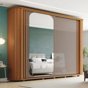 Imagem de Guarda-roupa Casal Cantos Arredondados com Ripado 2 Portas Deslizantes