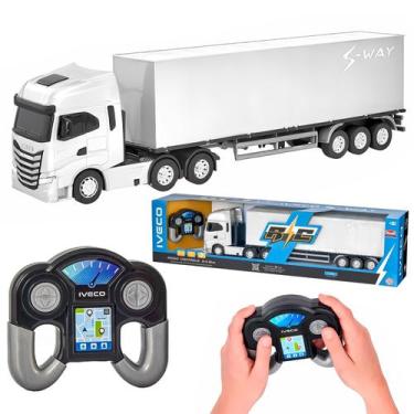 Imagem de Brinquedo Caminhão Iveco De Controle Remoto Usual Com Carreta Baú Roda