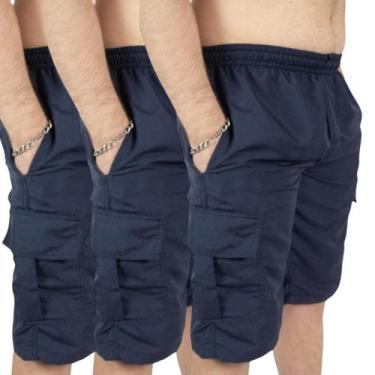 Imagem de Kit 3 Bermuda Cargo Masculina de Tactel - Repelique, 3 azul marinho, G