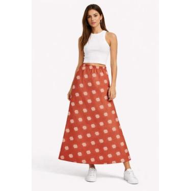 Imagem de Saia Midi Feminina Floral Noemi Leve com Forro Cor:TerracotaTamanho:40