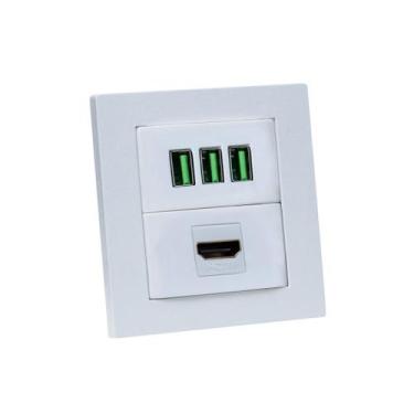 Imagem de Espelho Duplo Reto 3 USB 5.2A 1 HDMI - CONNECT CAIXA TOMADA, Branco