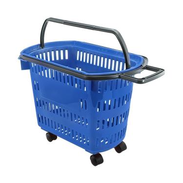 Imagem de Cesto de Compras para Supermercado D300 com Rodízio 360° Empilhável 30L Azul Padrão Della Plast