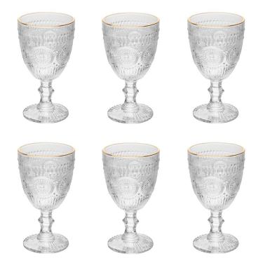 Imagem de Conjunto de Taças Mandala 6 Peças 320ML para Bebidas em Vidro com Fio de Ouro Transparente Wolff