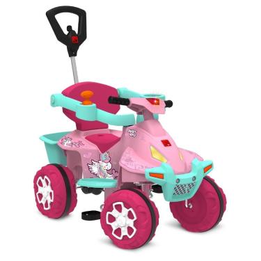 Imagem de Quadriciclo Infantil Smart Quad Passeio e Pedal com Haste Direcionável Rosa Brinquedos Bandeirante