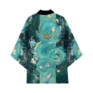 Imagem de Kimono Tradicional Unissex De Verão Com Estampa De Dragão Anime, Haori