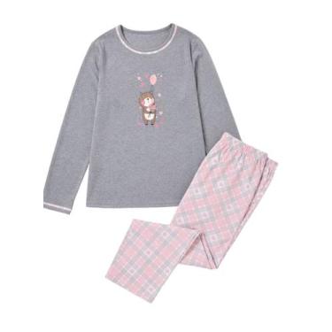 Imagem de Pijama Longo Desire 1125 Feminino Xadrez Corações Poliviscose T. M/XG,