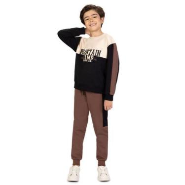 Imagem de Conjunto Menino em Moletom Flanelado Estampado Kyly, Preto, Marrom, 10