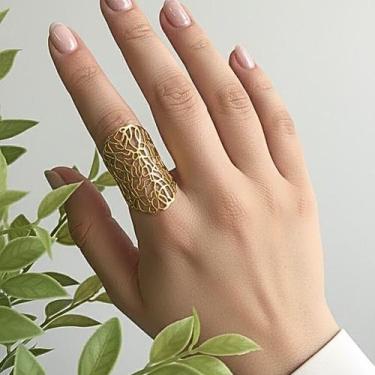 Imagem de Anel largo banhado a ouro 18k - ALBAA JOIAS, Dourado, Dourado, 18