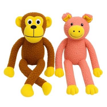 Imagem de Kit De 2 Brinquedos Pelúcia Para Cachorro Pet Mordedor Macaco Porco - 
