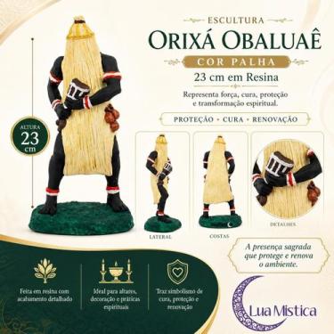 Imagem de Escultura Orixá Obaluaê Cor Palha 23 cm Resina - Lua Mística - 100% Or