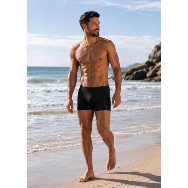 Imagem de Sunga Boxer Lisa Adulto Mash Uv50+ Cordão Ajustável Praia, M, Preto