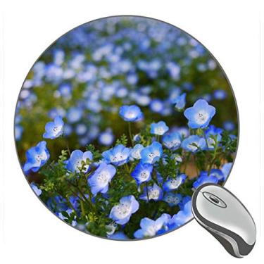 Imagem de Mouse pad redondo de borracha para jogos Blue Flowers Bokeh