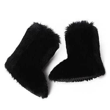Imagem de TangDao Botas coloridas de pele sintética para mulheres, felpudo, felpudo, bico redondo, camurça, inverno, confortável, pelúcia, quente, curto, botas de neve, botas de cano médio para