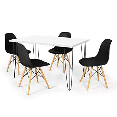 Imagem de Conjunto Mesa de Jantar Hairpin 130x80 Branca com 4 Cadeiras Eames Eiffel - Preto