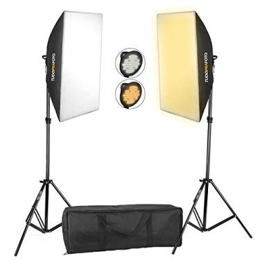 Imagem de Kit 2 Softbox 50x70 c/Iluminação de LED Bicolor + 2 Tripés e Bolsa