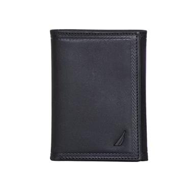 Imagem de Nautica Carteira masculina clássica de couro com três dobras RFID (disponível em grãos lisos ou seixos), Couro em relevo - preto, OSFA