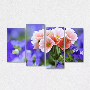 Imagem de Quadro Decorativo Flores Escritório Em Tecido 4 Peças 