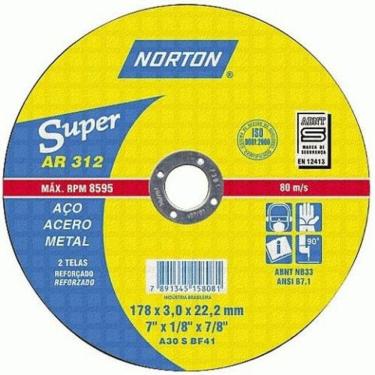 Imagem de Disco De Corte Metal 7" x 1/8" x 7/8" AR312 - Norton