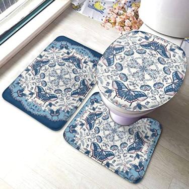 Imagem de Tapete de banho com estampa de borboleta esboço 3 peças lavável conjunto de tapete de banheiro moderno de poliéster, como imagem, 400 MMx600 MM