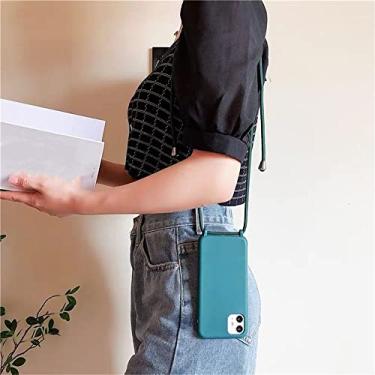 Imagem de Capa de alça de colar de luxo crossbody para iphone 11 12 13 pro max mini xs xr x 6s 7 8 plus se2 capa de alça de silicone macio, verde escuro, para iphone 6s