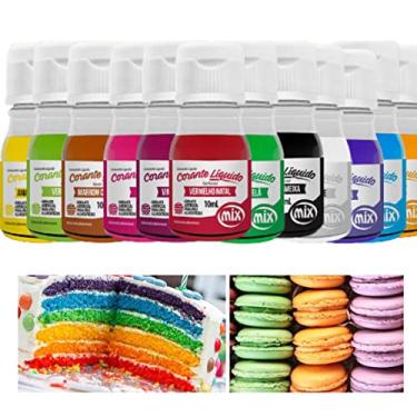 Imagem de Corante Comestível Líquido Para Bolos, Biscoito, Pães, Recheios Kit 12 Potes Mix