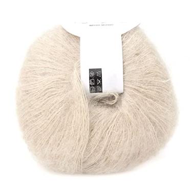Imagem de Joyzan Fio de lã, macio Mohair tricô quente Angola Mohair longo lã para DIY crochê xale cachecol meias chapéus suéter tricô grosso refinado decoração de casa (bege)